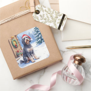 Deutsch Drahthaarpointer Schneelodge Santa-Hut Quadratischer Aufkleber