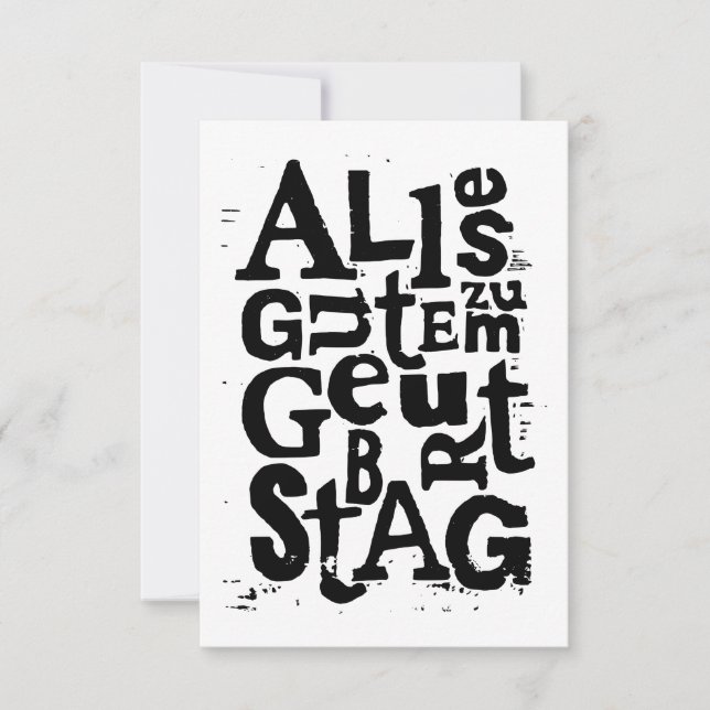Deutsch "Happy Birthday" Lino Print Einladung (Vorderseite)
