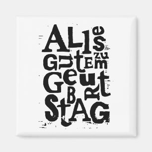 Deutsch "Happy Birthday" Lino Print Magnet