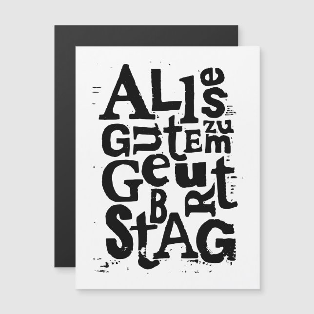 Deutsch "Happy Birthday" Lino Print Magnetkarte (Vorne/Hinten)