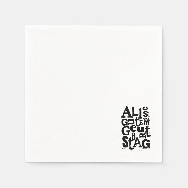 Deutsch "Happy Birthday" Lino Print Paper Napkin Serviette (Vorderseite)
