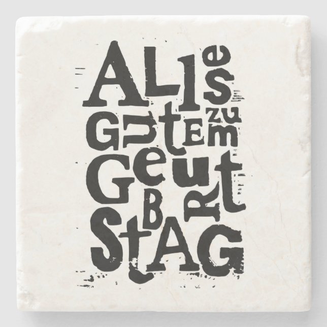 Deutsch "Happy Birthday" Lino Print Stone Unterset Steinuntersetzer (Vorderseite)