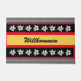 Deutsch Inspiriert Schwarz mit Edelweiß überprüft Fußmatte