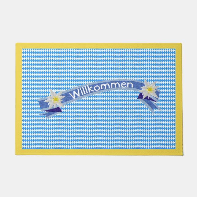 Deutsch Inspiriertes Blau mit Edelweiss geprüft Fußmatte (Vorderseite)