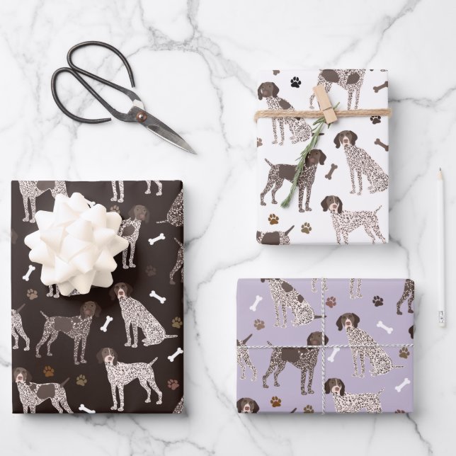 Deutsch Kurzgezogener Zeiger-Hundeknochen und Paw  Geschenkpapier Set (Vorderseite)