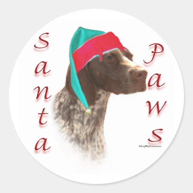 Deutsch Kurzhaarige Pointer Santa Paws Runder Aufkleber (Vorderseite)