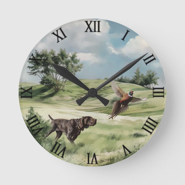 Deutsch Kurzzeitiger Zeiger auf einen Fasan Runde Wanduhr (Vorderseite)