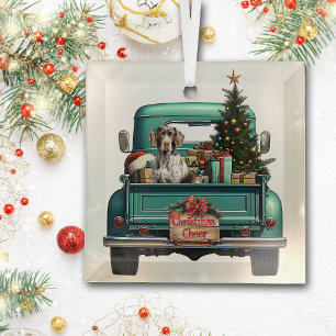 Deutsch Kurzzeitpointer Retro Truck Weihnachten Ornament Aus Glas