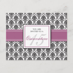 Deutsch Lavendel-Damask Quinceanera-Einladung Einladung