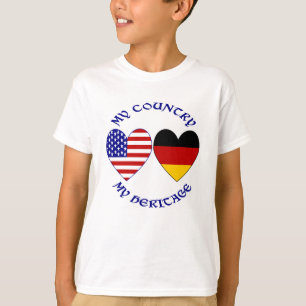 Deutsch USA-Flagge Herzen Land Erbe Jungen T-Shirt