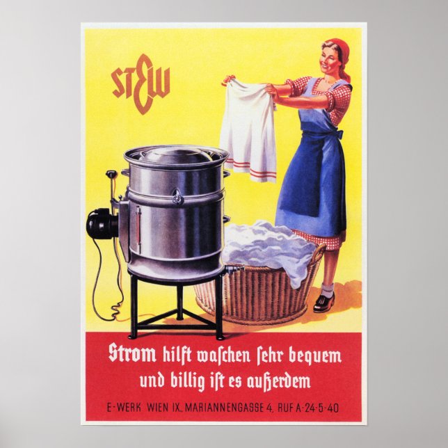Deutsche 1935 Elektrische Waschmaschine Retrowerbu Poster (Vorne)