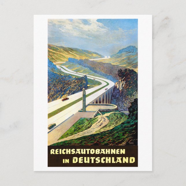 Deutsche Autobahn Vintage Travel Poster restaurier Postkarte (Vorderseite)