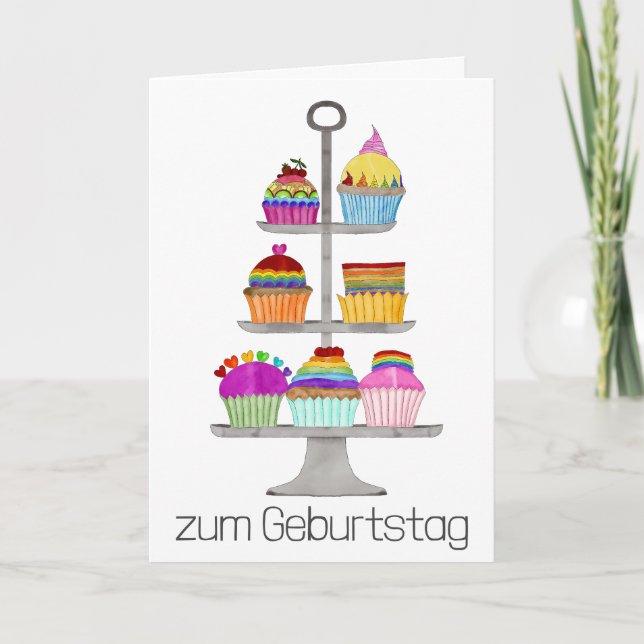 Deutsche Birthday Regenbogen Farbe Stolz cupcakes Karte (Vorderseite)