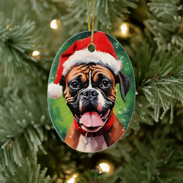 Deutsche Boxer Weihnachtsmalerei Keramik Ornament (Baum)