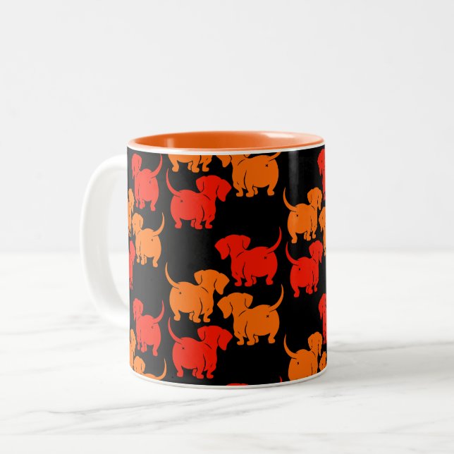 Deutsche Dackel-Hundsmuster Zweifarbige Tasse (Vorderseite Links)