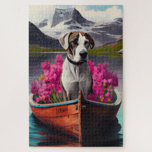 Deutsche Dogge auf einem Paddel: Ein landschaftlic