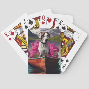 Deutsche Dogge auf einem Paddel: Ein landschaftlic Spielkarten
