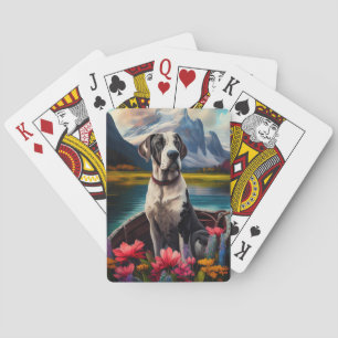 Deutsche Dogge auf einem Paddel: Ein landschaftlic Spielkarten