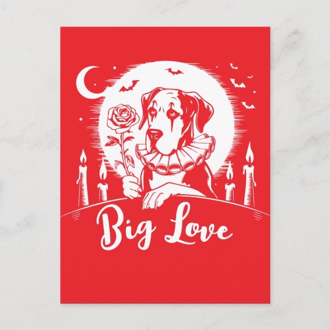 Deutsche Dogge "GROSSE LIEBE" Postkarte (Vorderseite)