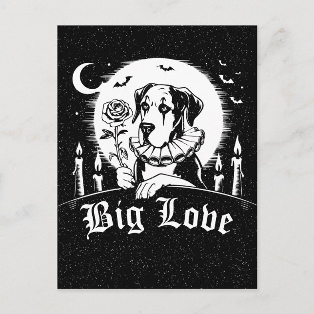 Deutsche Dogge "GROSSE LIEBE" Postkarte (Vorderseite)