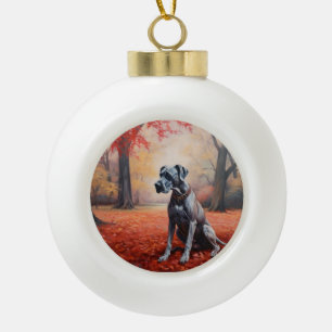 Deutsche Dogge im Herbstlaubfall inspiriert Keramik Kugel-Ornament
