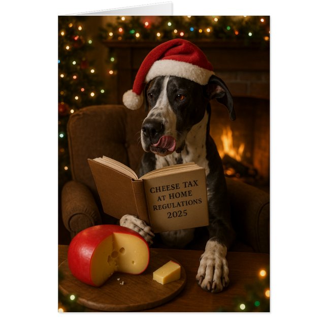 Deutsche Dogge 'Käse-Steuer' Weihnachtskarte (Vorne)
