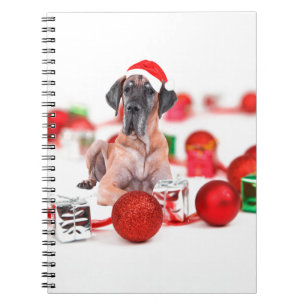 Deutsche Dogge mit Weihnachtsdekoration Geschenke Notizblock