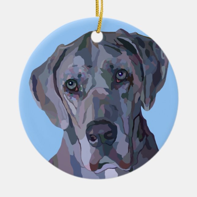 Deutsche Dogge silberne Merle Verzierung Keramik Ornament (Vorne)