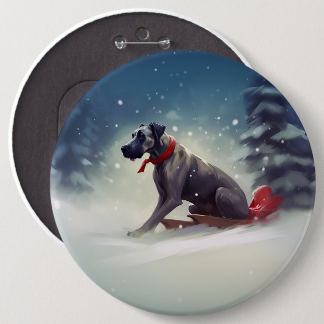 Deutsche Dogge Weihnachten Schnee Winter Button (Vorne & Hinten)