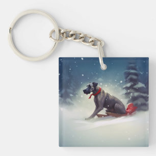 Deutsche Dogge Weihnachten Schnee Winter Schlüsselanhänger