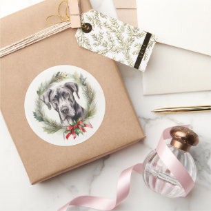 Deutsche Dogge Weihnachts-Kranz Festlicher Hund Runder Aufkleber