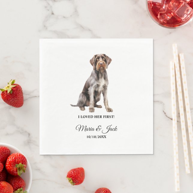 Deutsche Drahthaar Hund ich liebte ihre erste Hoch Serviette (Beispiel)