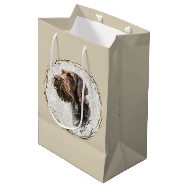 Deutsche Drahthaar Pointer Medium Geschenktasche Mittlere Geschenktüte (Vorderseite Schrägansicht)