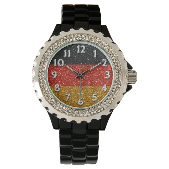 Deutsche Flagge Bling Glitzer Mode Armbanduhr (Vorderseite)