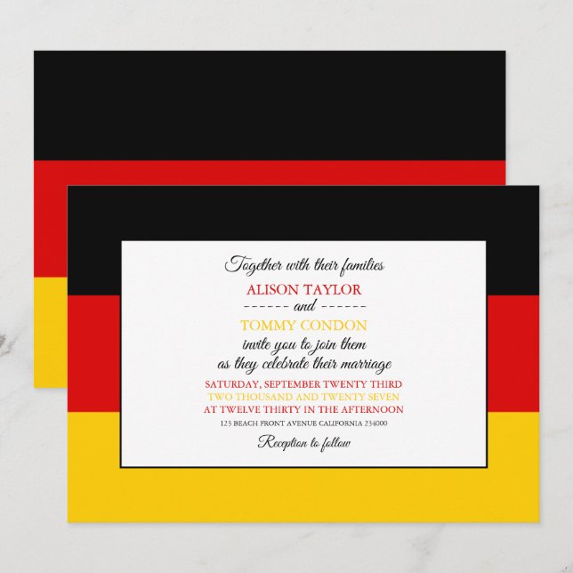 Deutsche Flagge, Flagge Deutschlands Hochzeit Einladung (Vorne/Hinten)