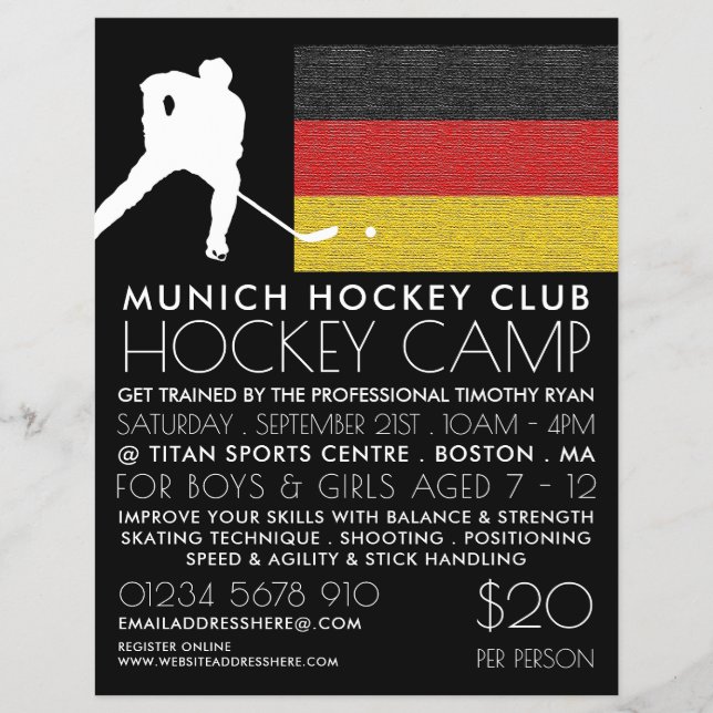 Deutsche Flagge, Hockey-Spieler, Camp-Werbe-Flyer Flyer (Vorne)