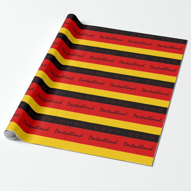Deutsche Flagge mit roten Herzen Deutschland/Sport Geschenkpapier (Ungerollt)