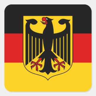 Deutsche Flagge mit Wappen-Aufkleber (Platz) Quadratischer Aufkleber