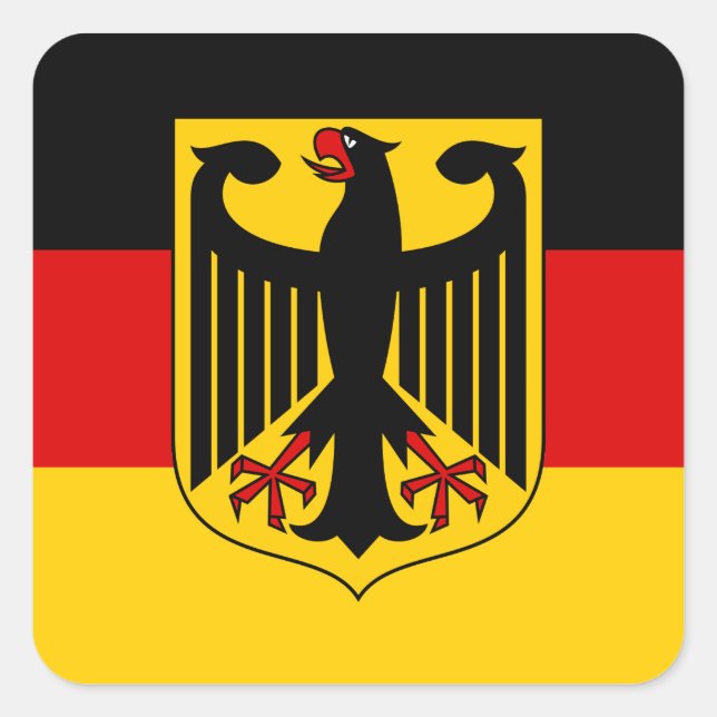 Deutsche Flagge mit Wappen-Aufkleber (Platz) Quadratischer Aufkleber (Vorderseite)