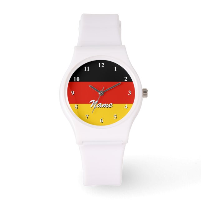 Deutsche Flagge passt | Personalizable mit Namen Armbanduhr (Vorderseite)