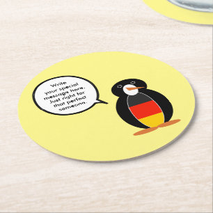 Deutsche Flagge sprechende Ms. Penguin Personalisi Runder Pappuntersetzer