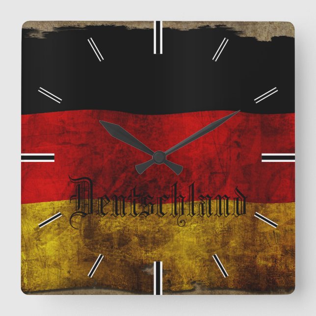 Deutsche Flagge - Vintag... Quadratische Wanduhr (Vorderseite)