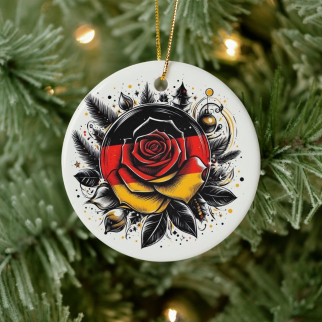 DEUTSCHE FLORALFLAG INSPIRIERT KERAMIK ORNAMENT (Baum)