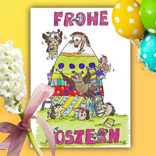 Deutsche Frohe Ostern Cartoon-Postkarte Postkarte