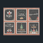 DEUTSCHE FRÖHLICHE WEIHNACHTEN CHRISTMAS CARD SET<br><div class="desc">Set von handgezeichnet Weihnachtskarten-Designs mit niedlichen Illustrationen und Redewendungen in deutscher Sprache. Jede Karte sagt etwas Anderes wie Fröhliche Weihnachten und andere. Dieses Set beinhaltet sechs Karten mit Engeln,  Glocken und mehr!</div>