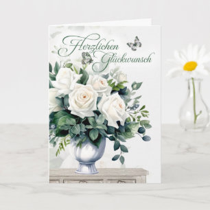 Deutsche Glückwunschkarten Weiße Rosen und Schmett Karte