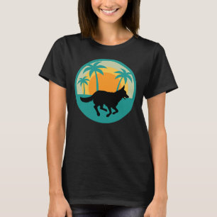 Deutsche Hirte, die Silhouette blauer Palmen laufe T-Shirt