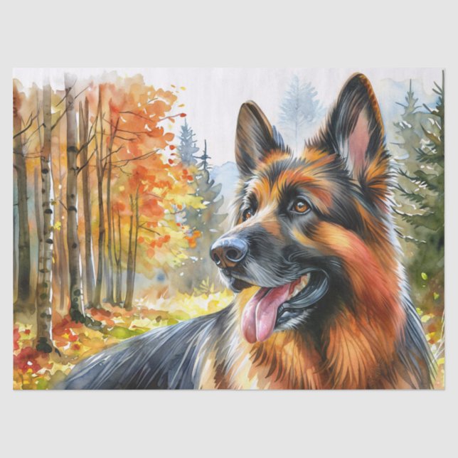 Deutsche Hirte Herbstsaison Wasserfarbe Seidenpapier (Vorderseite)