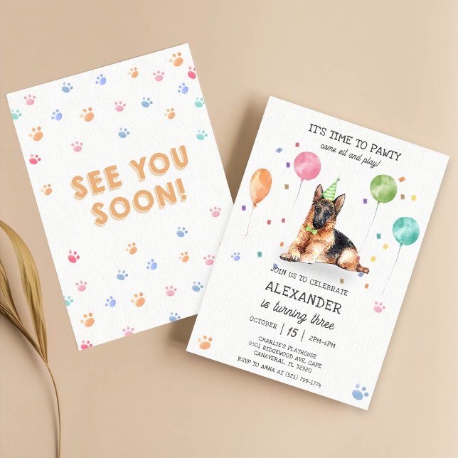 Deutsche Hirte Pawty Welppy Geburtstag Pink Einladung (Von Creator hochgeladen)
