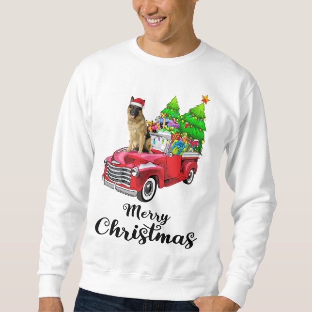 Deutsche Hirte Ride Red Truck Weihnachten Pajama Sweatshirt (Vorderseite)